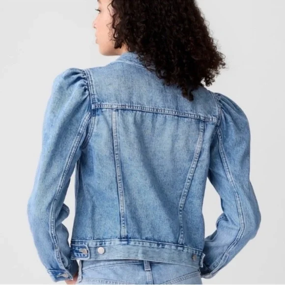 GAP Puff Sleeve Icon Denim Jean Jacket Indigo Blue - Picture 2 of 15